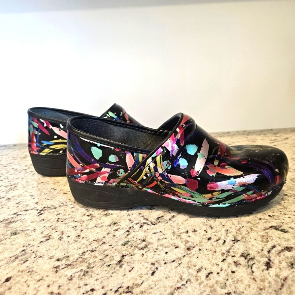 DANSKO Clogs Paint Splatter Blue Womens Size EU 42 US 11 Nursing Slip On Shoe